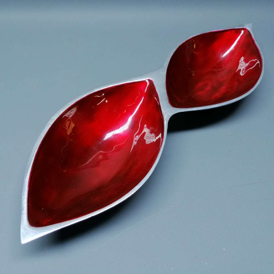 Large Cast Silver Metal and Enamel Lined Nut Bowl!!!