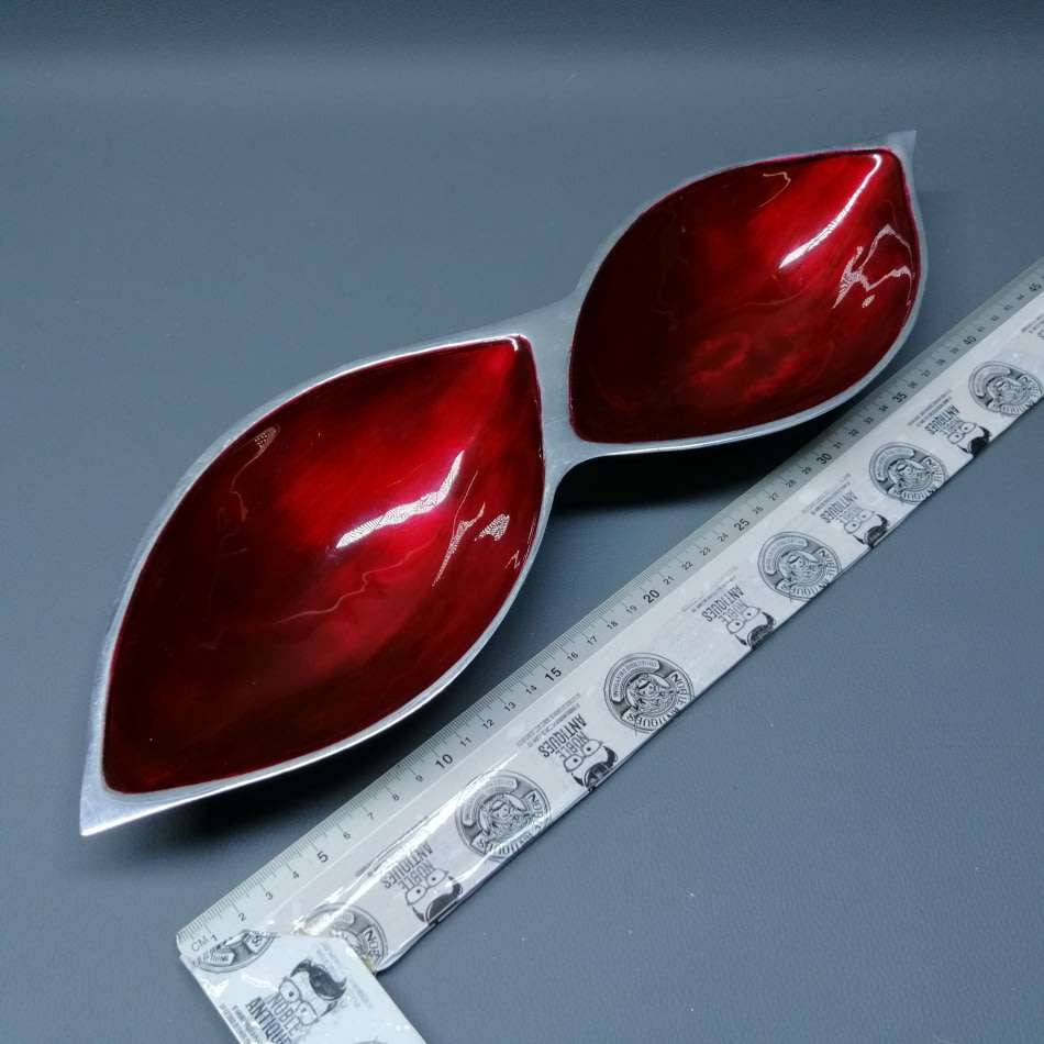 Large Cast Silver Metal and Enamel Lined Nut Bowl!!!