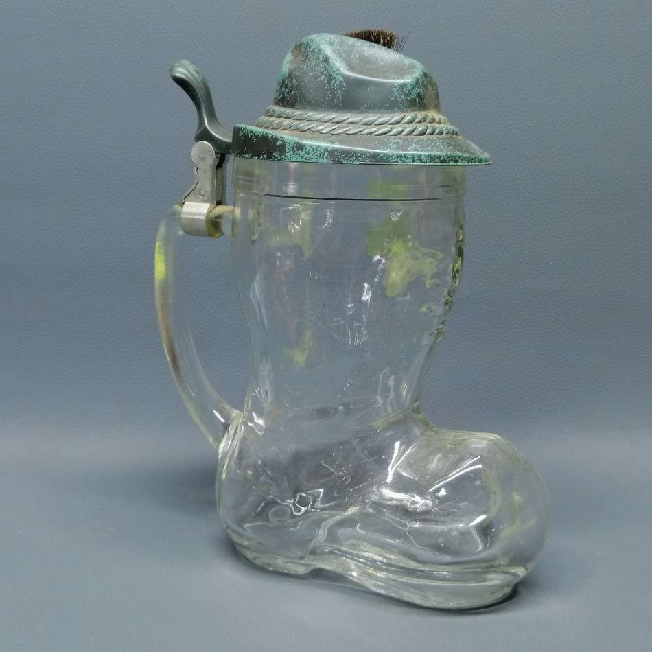 Super Cool!!! Original German Glass and Metal Boot Tankard!!!