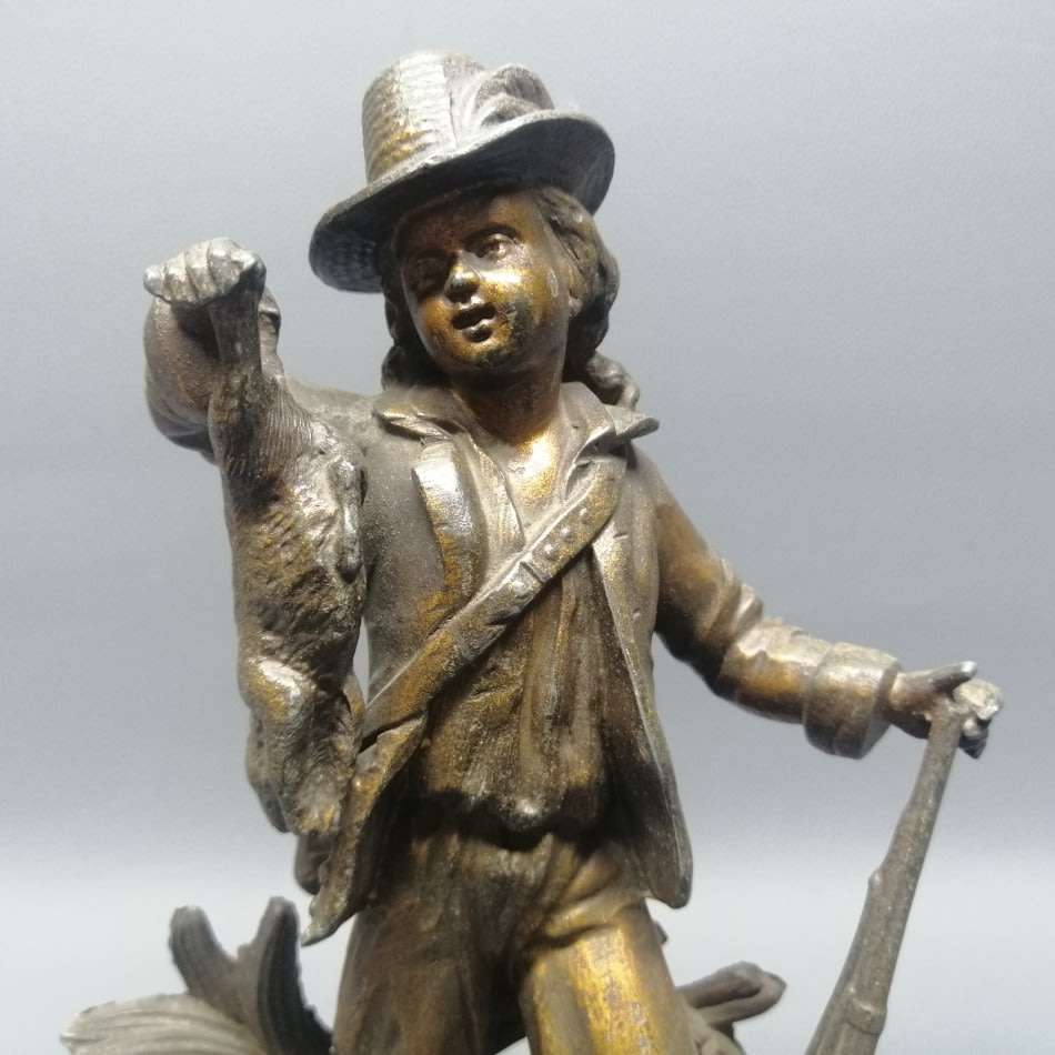 Detailed Vintage Cast Metal Hunter Statue and Base!!!