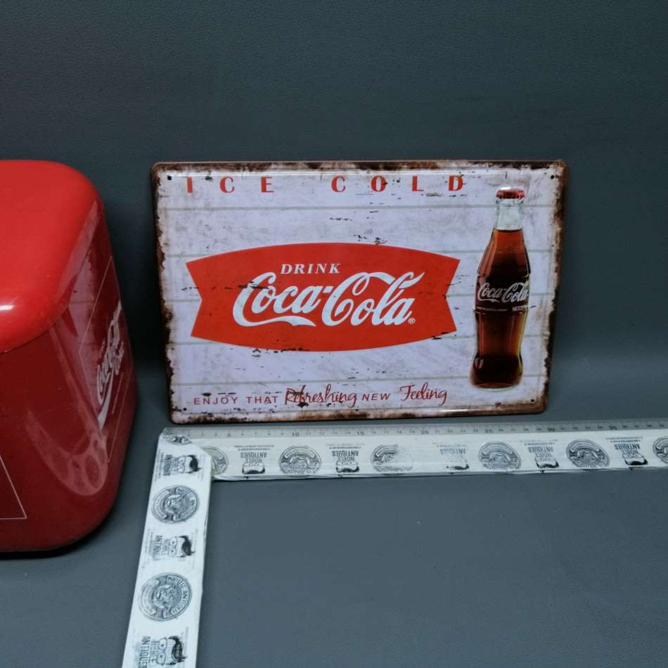 Vintage Styled Lithographed and Embossed Tinplate Coca Cola Sign and Ice Bucket!!!