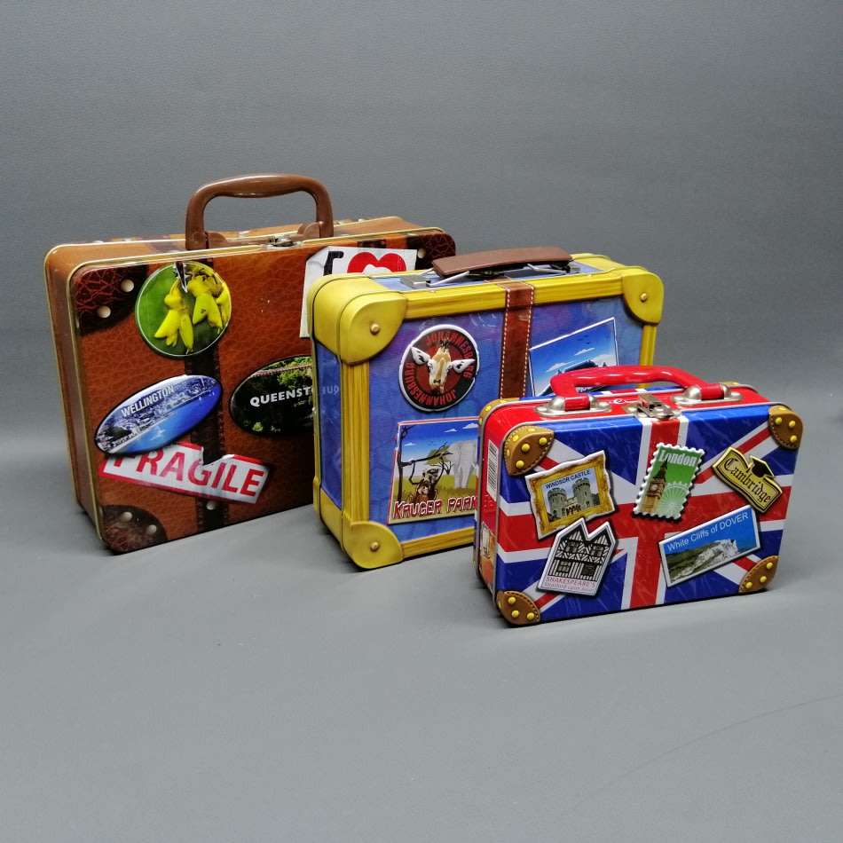 Super Cool!!! Original Lithographed and Embossed Travel Suitcase Bisquit Tin Collection!!!