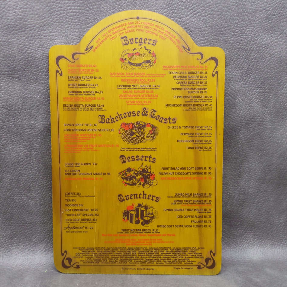 FANTASTIC!!! Original Red Eagle Spur Menu!!! Check Out The Prices!!!