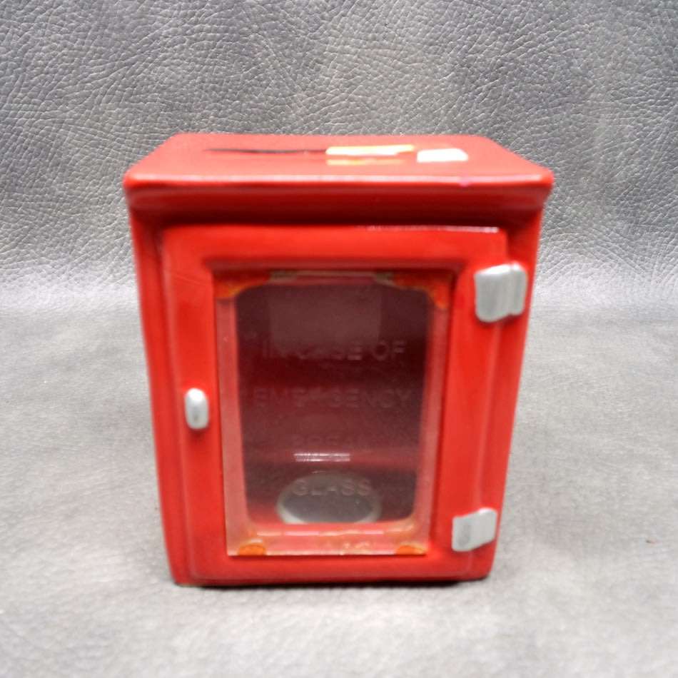 Cool!!! Firemen's Themed Ceramic and Glass Savings Box!!!!