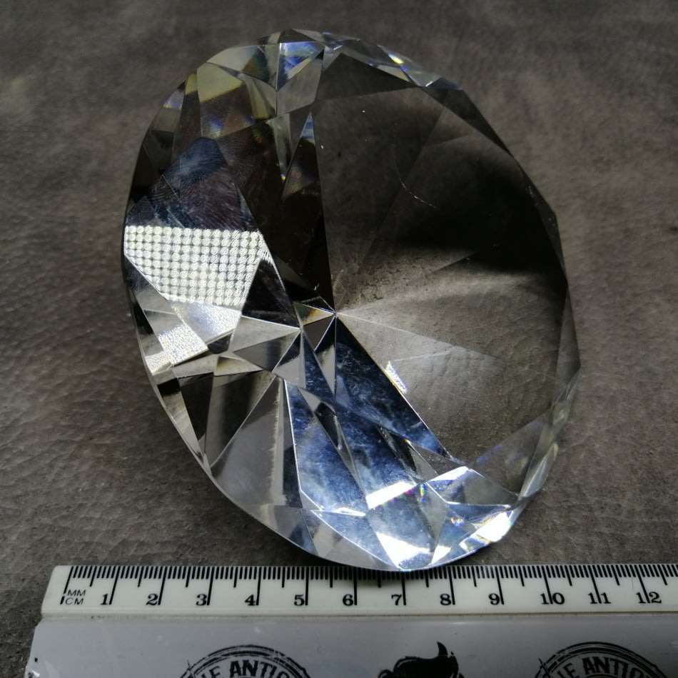 LARGE Faceted Diamond Shaped Cut Glass Paper Weight!!!