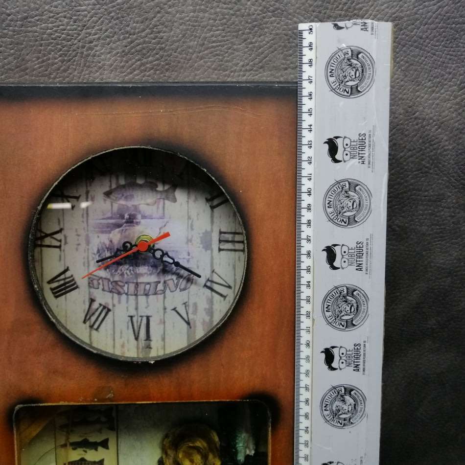 Large Fly Fishing Inspired Deep Cased Wall Clock!!! Working!!! 470mm Tall!!!