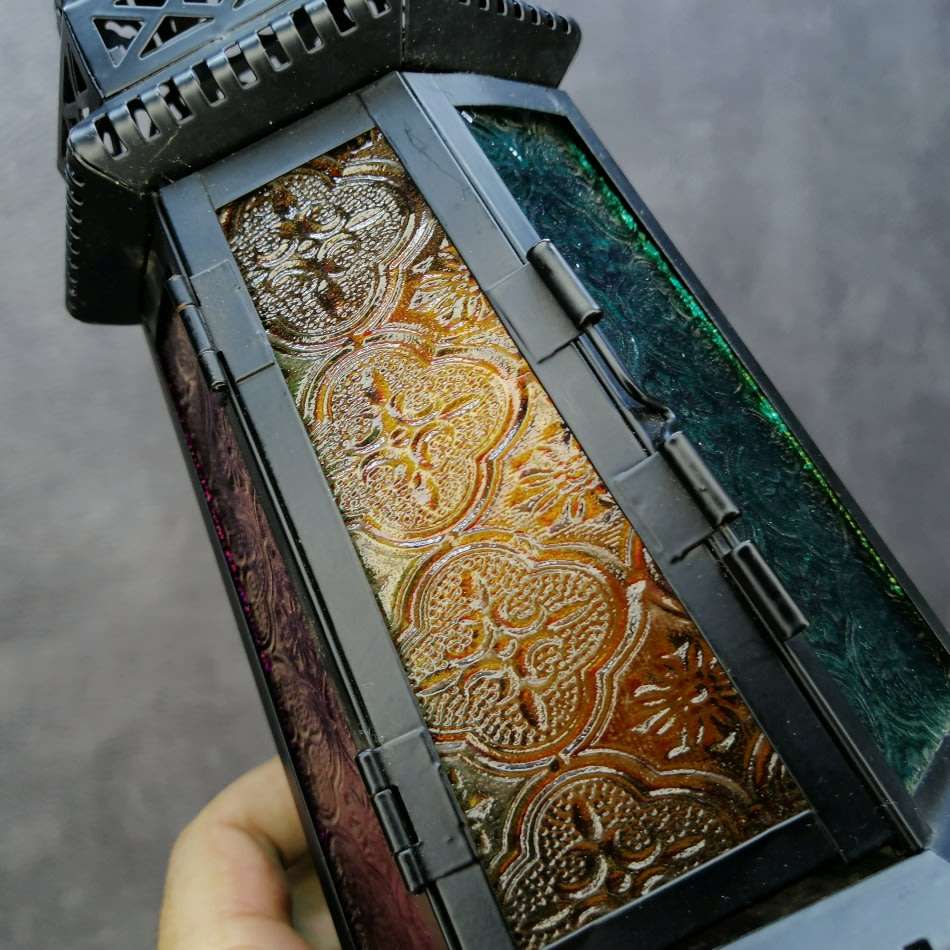 Pressed Metal and Colored Glass Moroccan Styled Lantern!!!