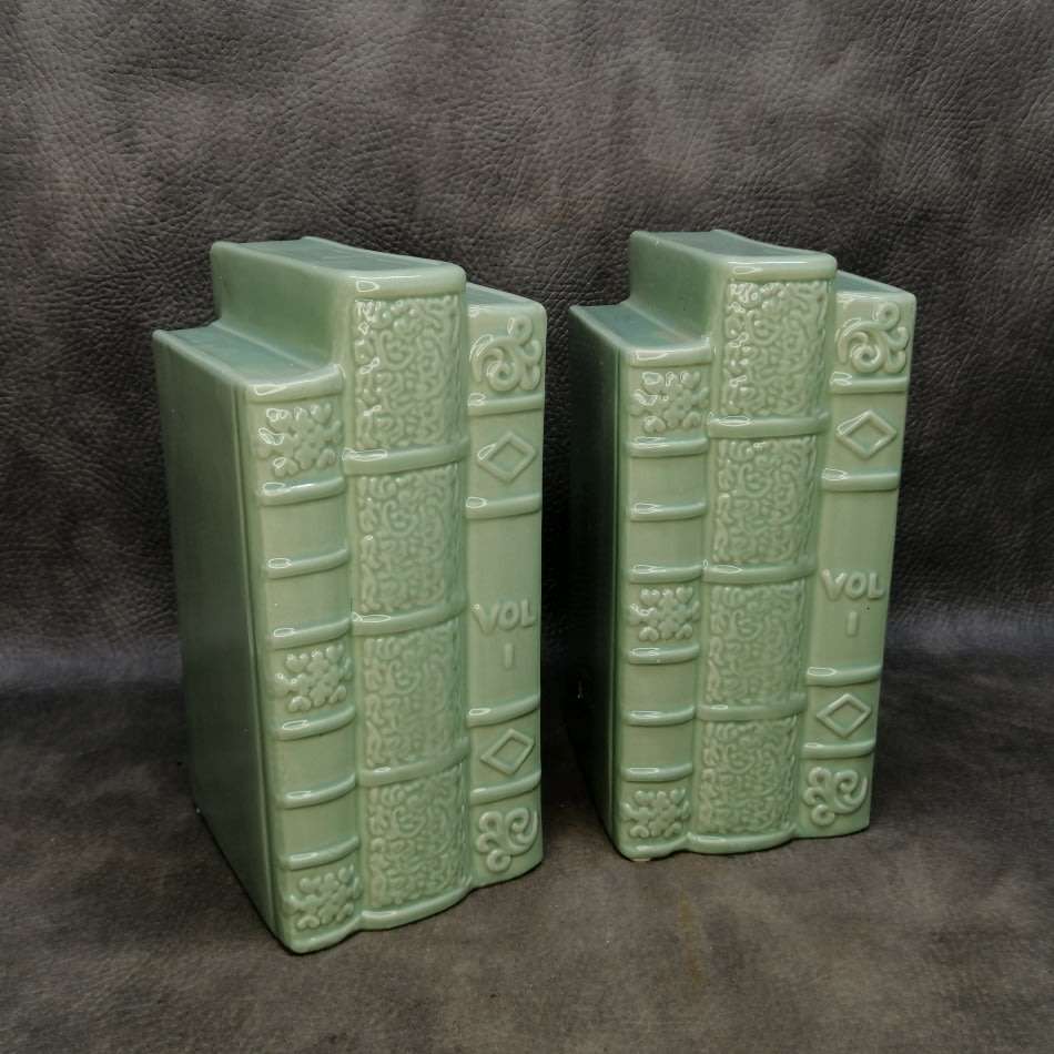 Two Large Glazed Porcelain Book Themed Book Ends!!! Perfect Condition!!