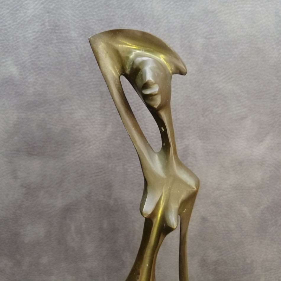 Large Hand Crafted Solid Brass On Wood Base Statue!!!!
