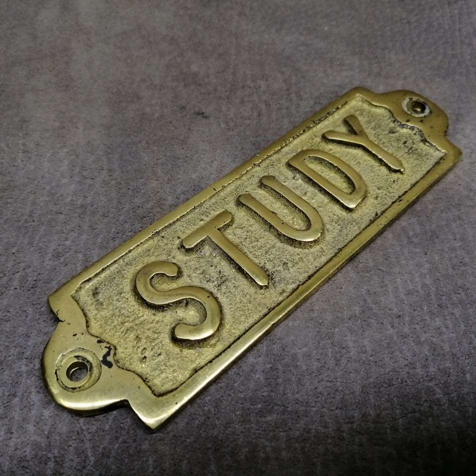 Vintage Cast Brass Study Door Mounted Sign!!!!