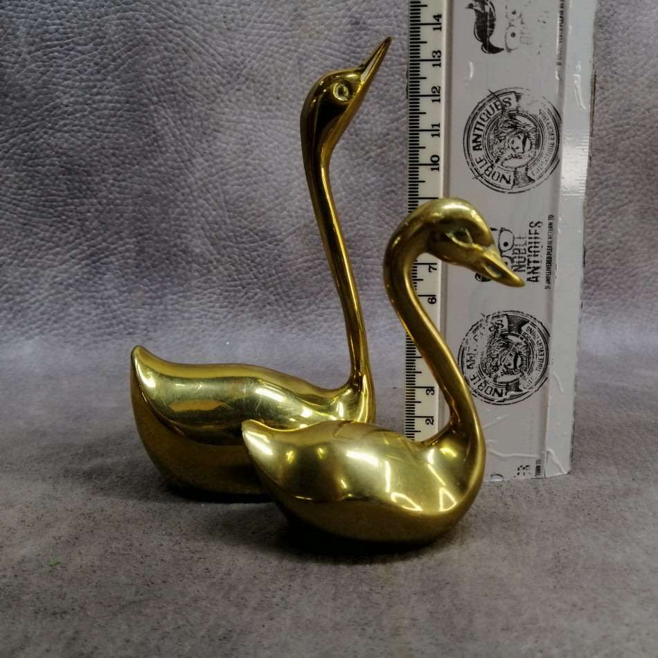 Two Vintage Solid Cast Brass Swan Paperweights!!!