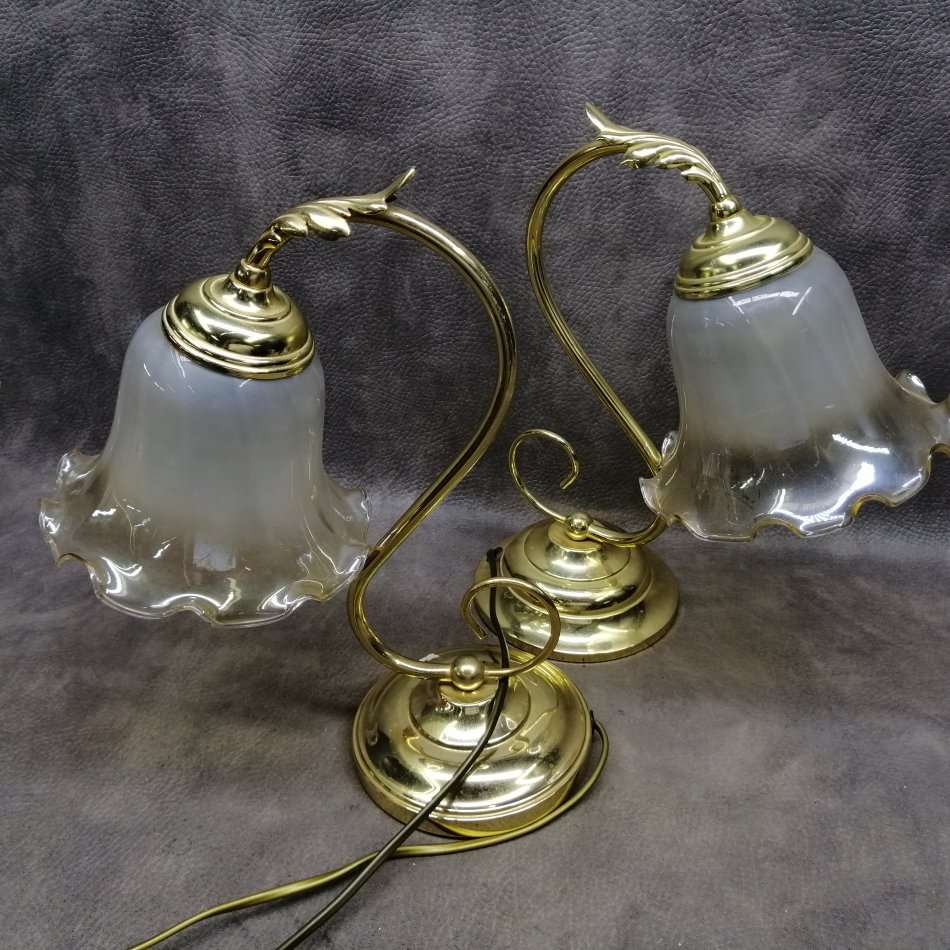 Vintage, Brass and Glass English Made Kitsch Tulip Bedside Lamps!!! Working!!!