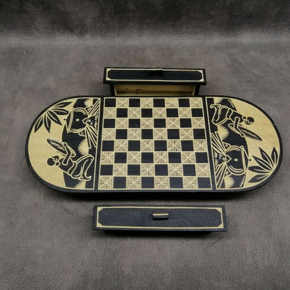 Fantastic!!! Small Handcrafted African Themed Table and Chess Piece Drawer Chess Table!!!