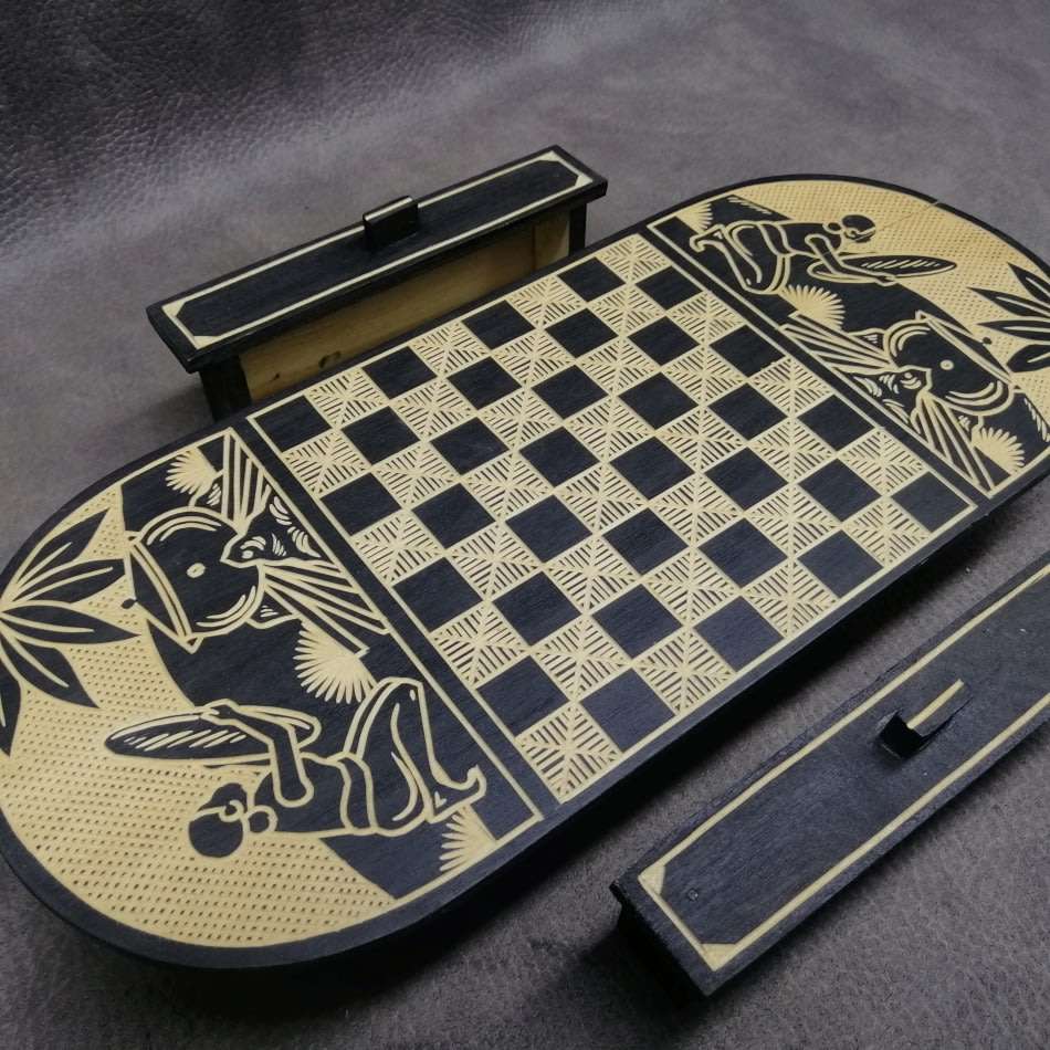 Fantastic!!! Small Handcrafted African Themed Table and Chess Piece Drawer Chess Table!!!