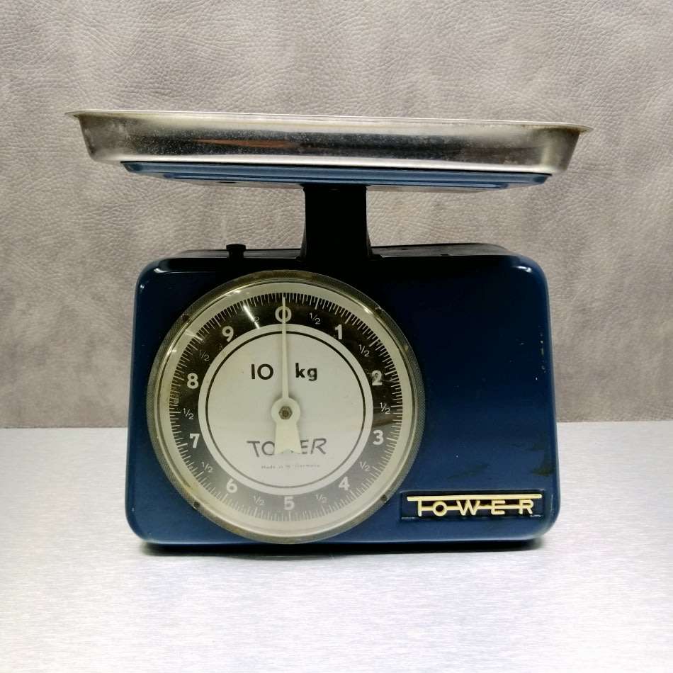 Super Cool!!! Vintage Blue West German Kitchen Scale and Chrome Weight Bowl!!!