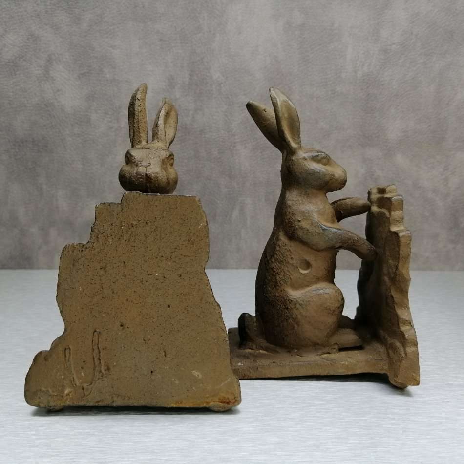 Fantastic!!! Two Heavy Cast Iron Rabbit Door Stops or Book Ends!!! Bid For Both!!!