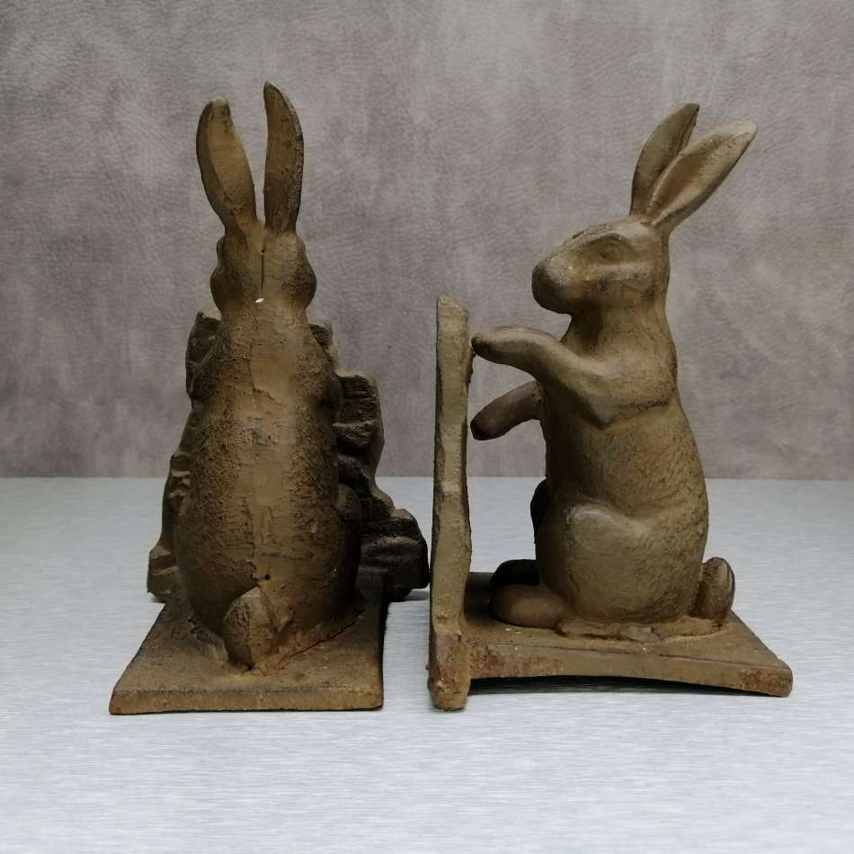 Fantastic!!! Two Heavy Cast Iron Rabbit Door Stops or Book Ends!!! Bid For Both!!!