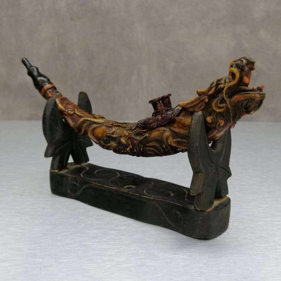 RARE!!! Highly Decorative Oriental Dragon Themed Opium Pipe and Stand!!!