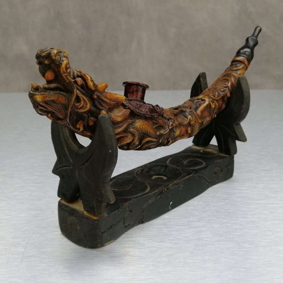 RARE!!! Highly Decorative Oriental Dragon Themed Opium Pipe and Stand!!!