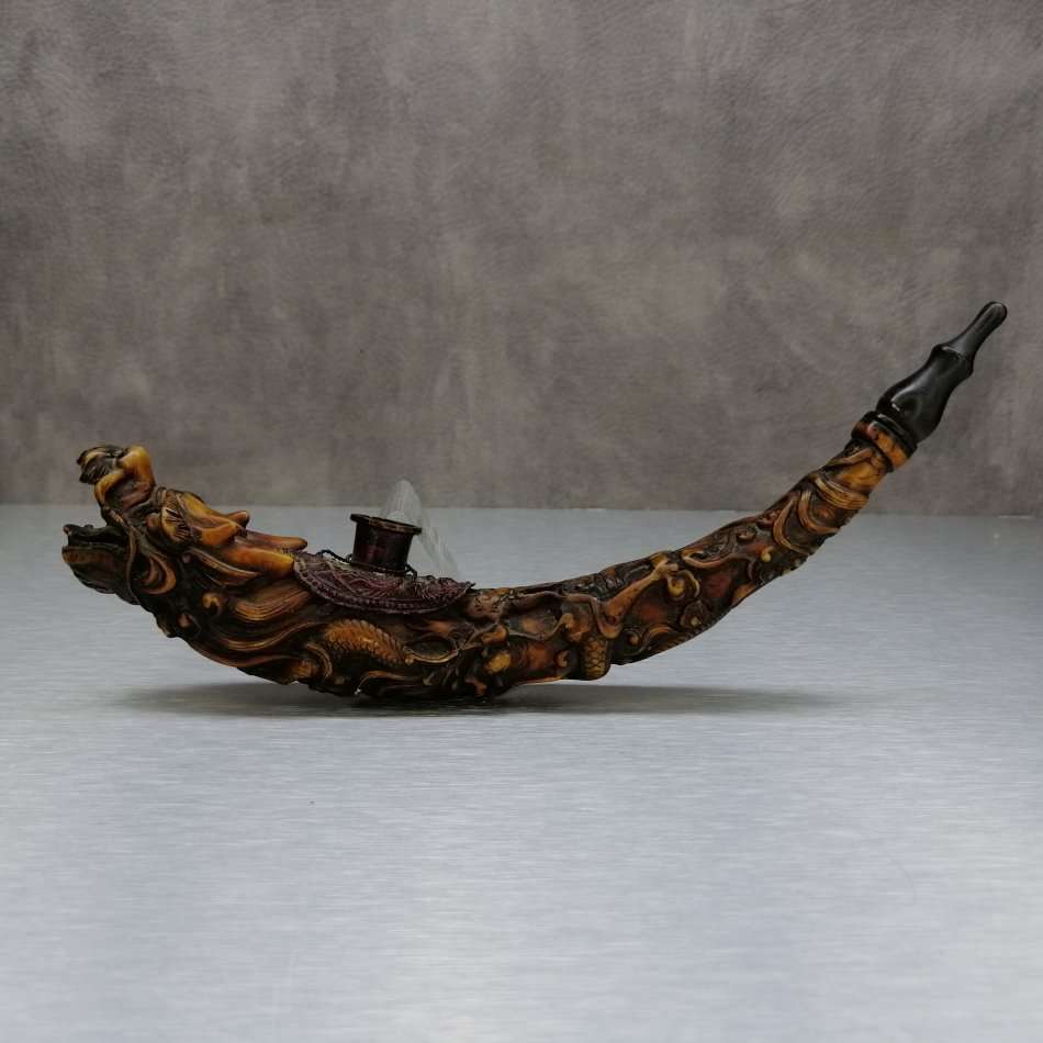 RARE!!! Highly Decorative Oriental Dragon Themed Opium Pipe and Stand!!!