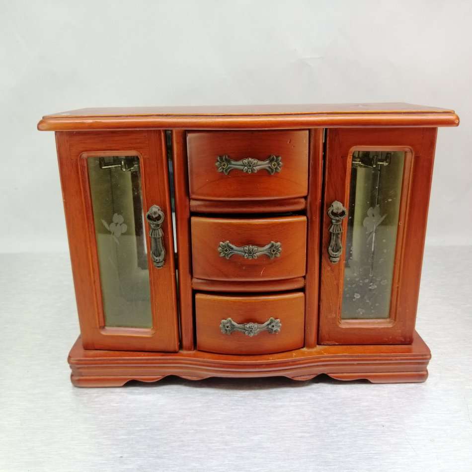 Fantastic!!! Detailed Small Wood and Glass Jewelry Cupboard and Drawers!!!