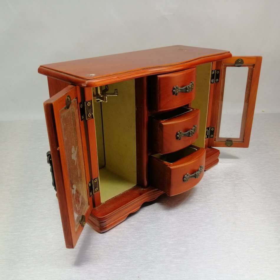 Fantastic!!! Detailed Small Wood and Glass Jewelry Cupboard and Drawers!!!