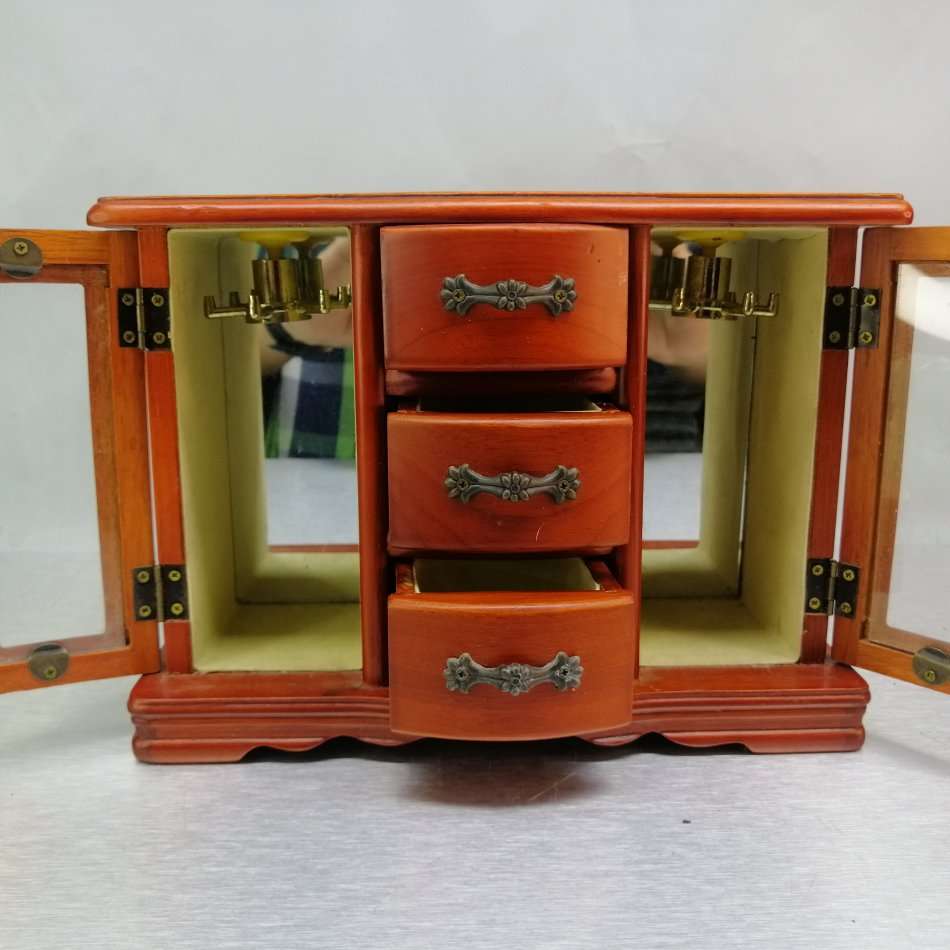Fantastic!!! Detailed Small Wood and Glass Jewelry Cupboard and Drawers!!!