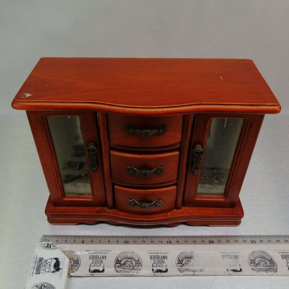 Fantastic!!! Detailed Small Wood and Glass Jewelry Cupboard and Drawers!!!