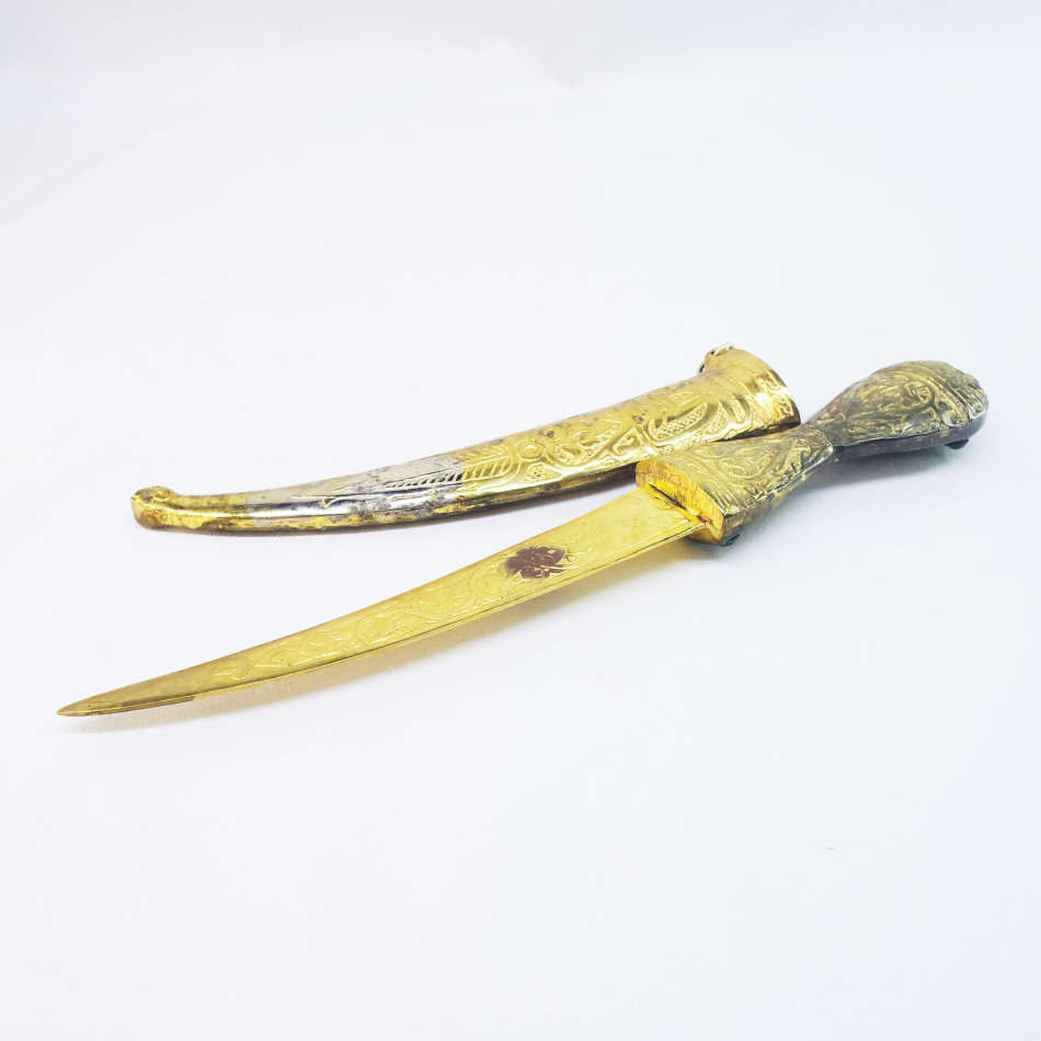 Highly Decorative Solid Brass Middle Eastern Dagger and Scabbard !!!