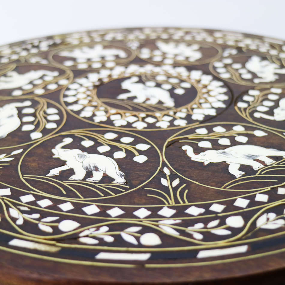 FANTASTIC!!! Original Hand Crafted Wood with Bone, Brass and Mother of Pearl Inlay Side Table!!!