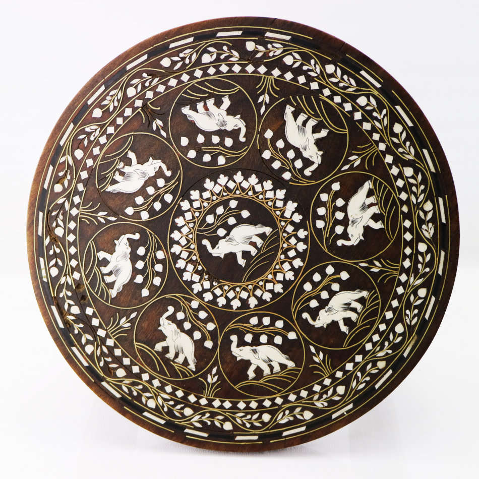 FANTASTIC!!! Original Hand Crafted Wood with Bone, Brass and Mother of Pearl Inlay Side Table!!!