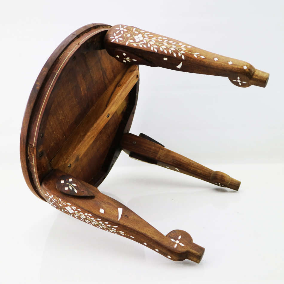 FANTASTIC!!! Original Hand Crafted Wood with Bone, Brass and Mother of Pearl Inlay Side Table!!!