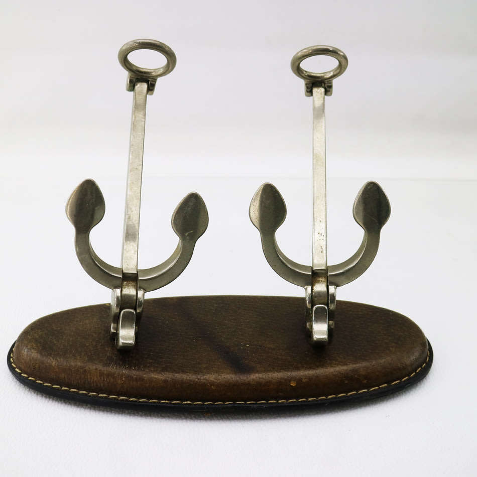 Fantastic!!! Two Cast Metal Ship Anchors On Leather Base Pipe Stands!!!
