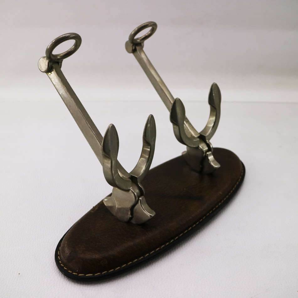 Fantastic!!! Two Cast Metal Ship Anchors On Leather Base Pipe Stands!!!