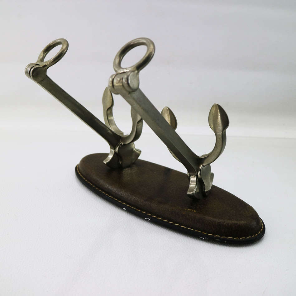 Fantastic!!! Two Cast Metal Ship Anchors On Leather Base Pipe Stands!!!