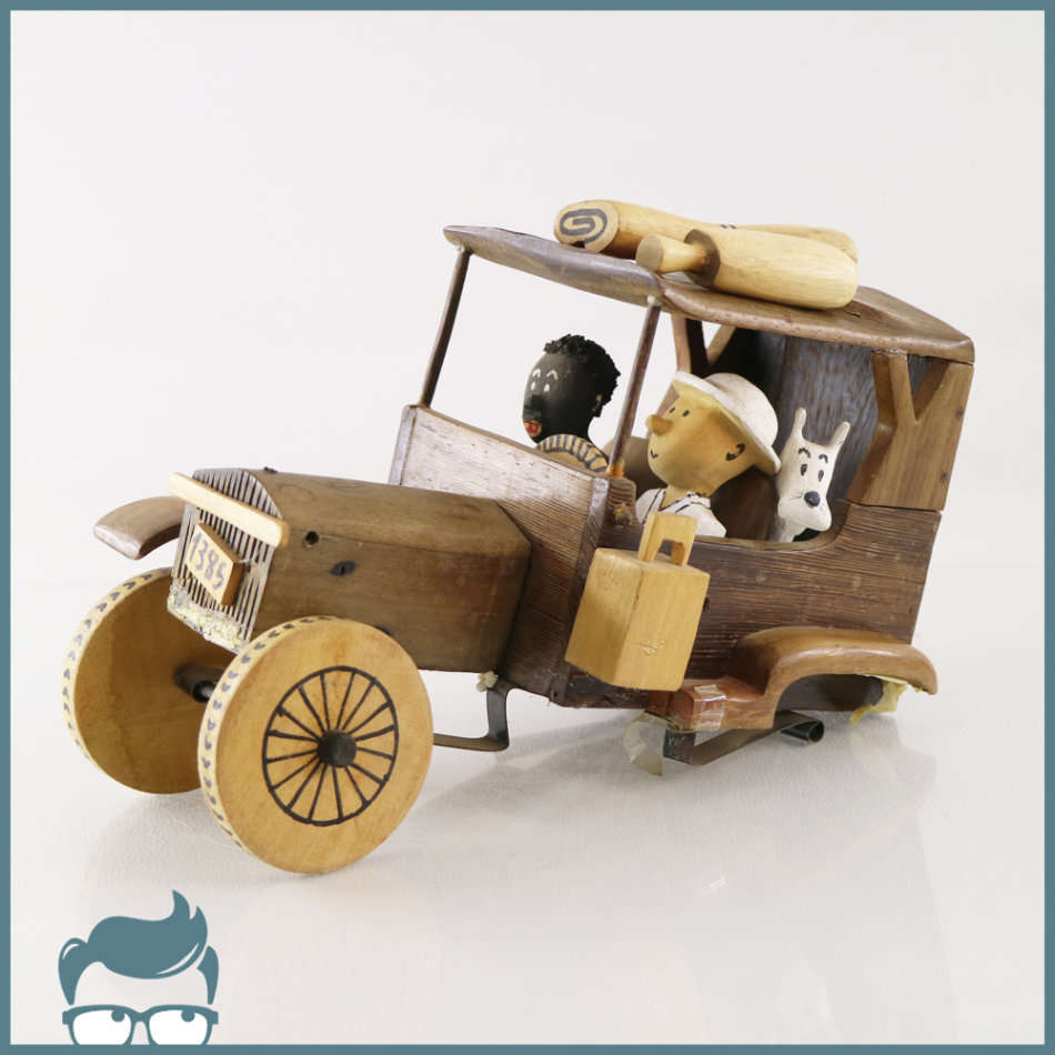 Original Hand Crafted Wood TinTin in the Congo Jeep!!! Back Wheels Missing