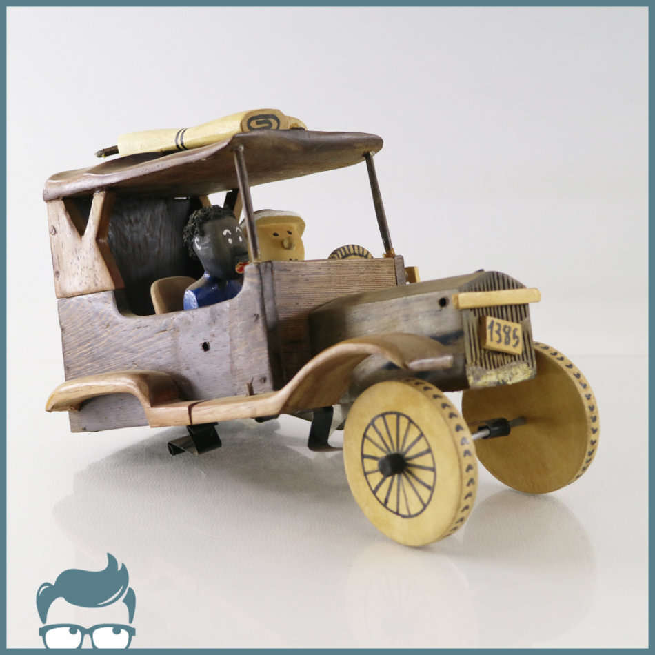 Original Hand Crafted Wood TinTin in the Congo Jeep!!! Back Wheels Missing