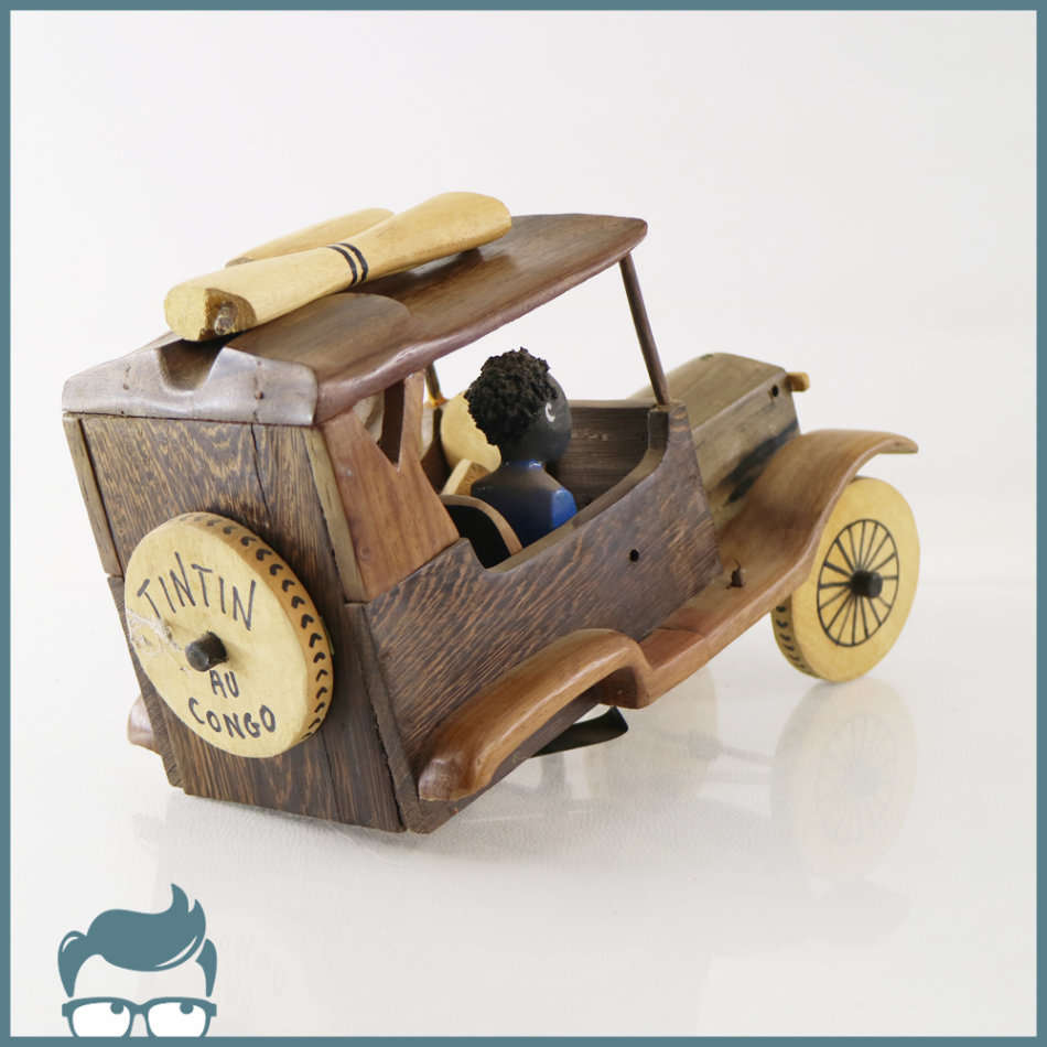 Original Hand Crafted Wood TinTin in the Congo Jeep!!! Back Wheels Missing