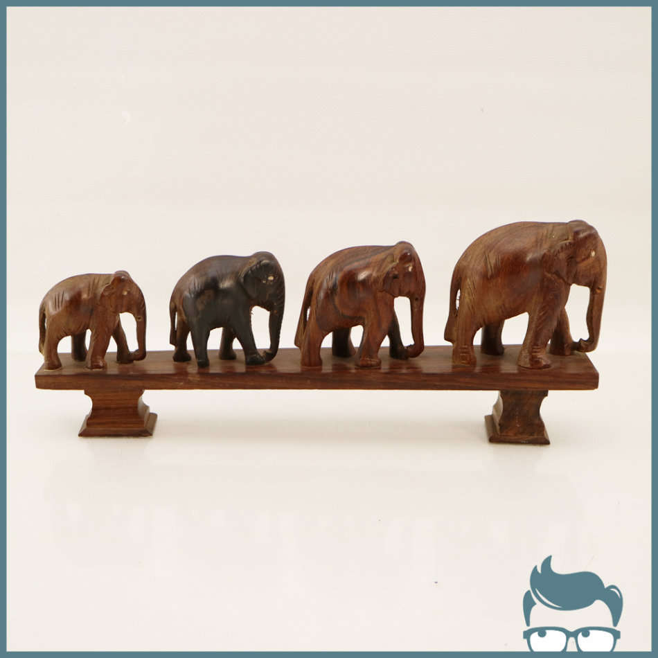 Highly Detailed Hand Crafted Wood Elephants On Stand!!!
