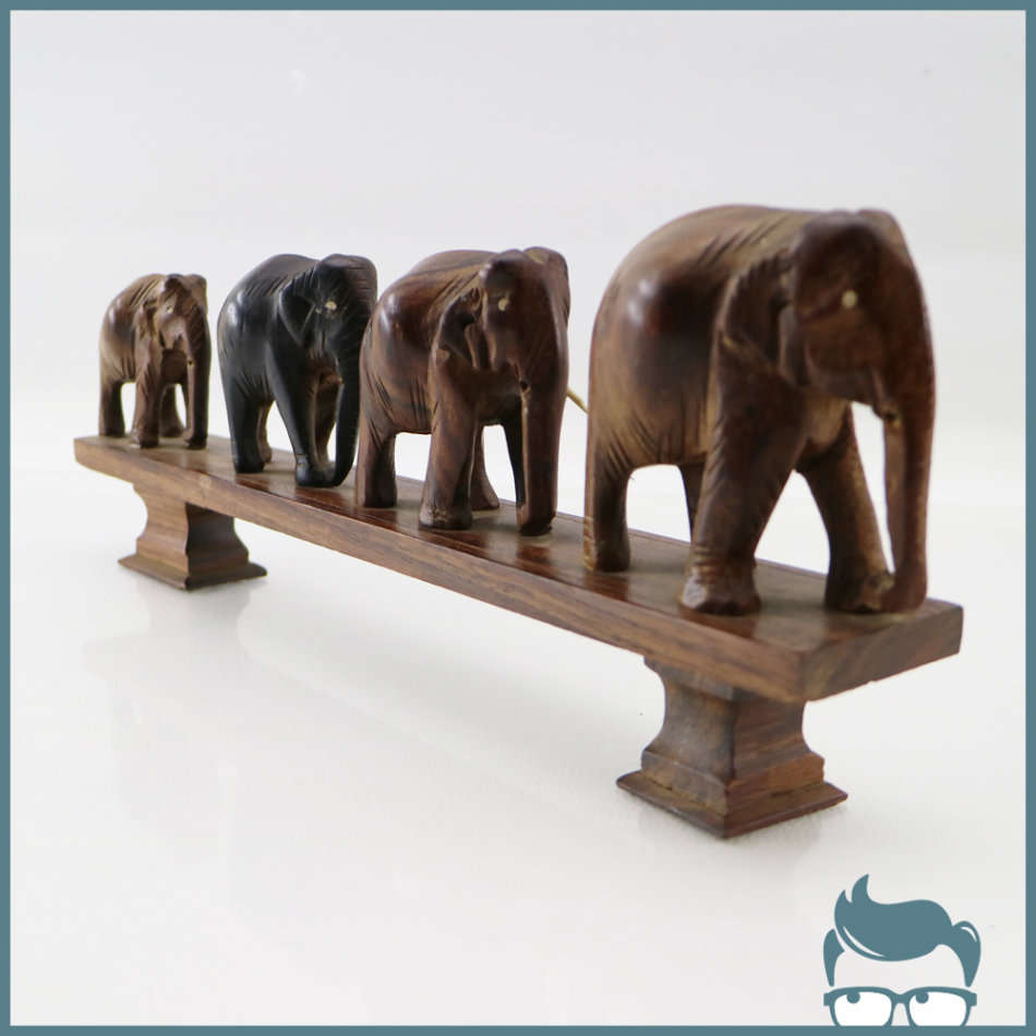Highly Detailed Hand Crafted Wood Elephants On Stand!!!