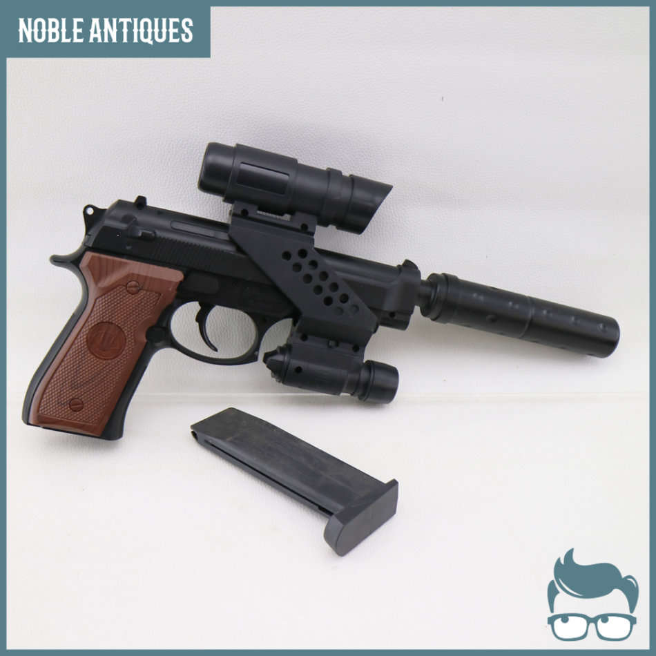 Spring Loaded Hard Plastic and Rubber Pistol Scape and Silencer!!! Scale 1:1 Not Firing