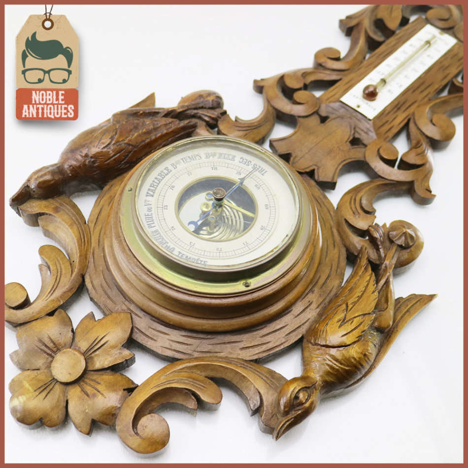 Highly Detailed Antique Wood Carved Barometer, Complete Not Tested!!!