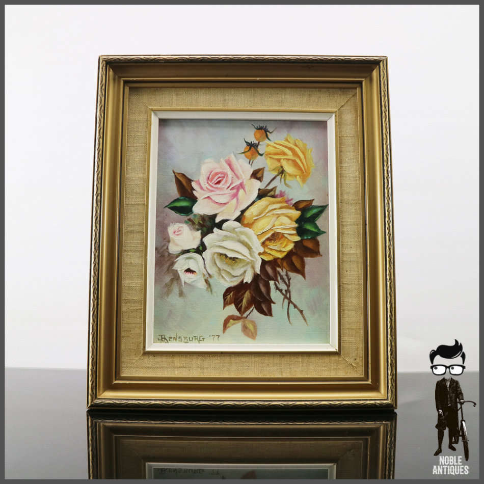 Original Framed Oil on Board J van Rensburg Still Life Flower Study!!! 320mm x 270mm