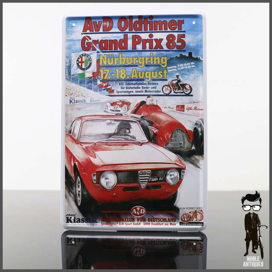 Vintage Styled Lithographed Beveled Metal Alfa Grand Prix!!! 300mm x 200mm