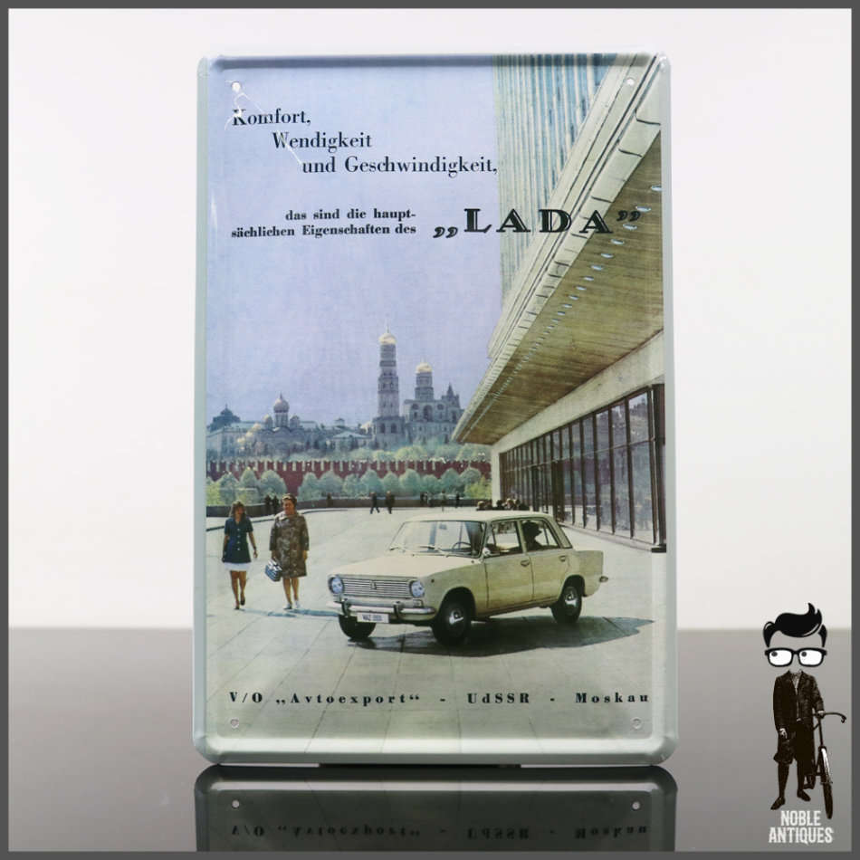 Vintage Styled Lithographed Beveled Metal USSR Lada Sign!!! 300mm x 200mm