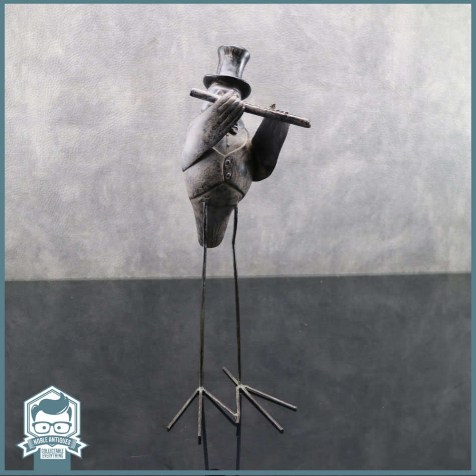 Large Cast Resin and Metal Feet Bird Flute Player!!!