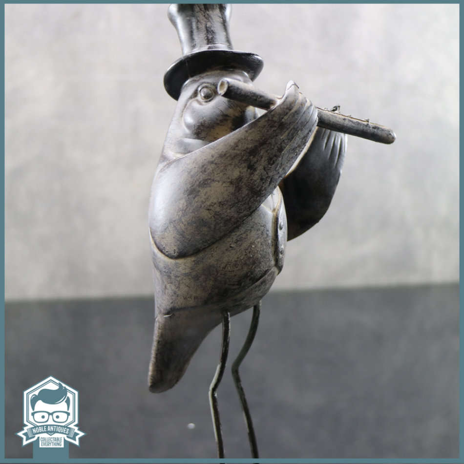 Large Cast Resin and Metal Feet Bird Flute Player!!!