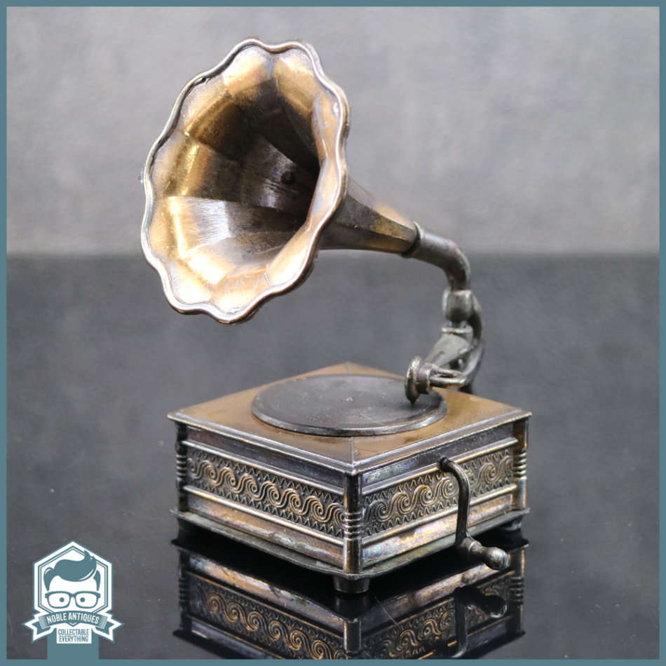 Vintage Cast Brass Gramophone Ornament (Actually Turns)