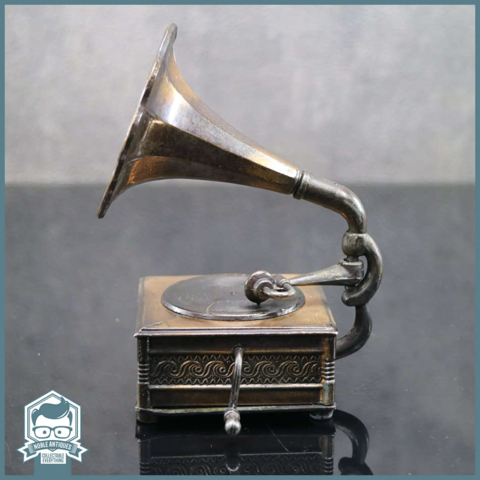 Vintage Cast Brass Gramophone Ornament (Actually Turns)