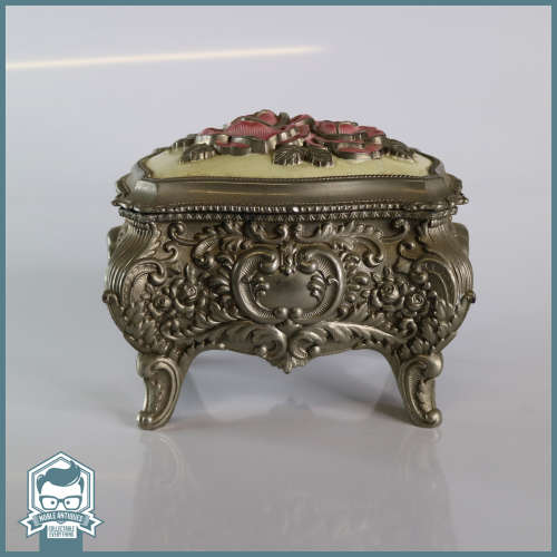 Magnificent!!! Highly Decorative Silver Metal With Enamel Inlay Jewelry or Trinket Box!!!